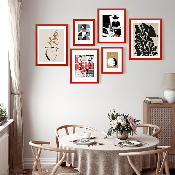 KINLINK 10x12 Picture Frame Red, Solid Wood Frames with Acrylic Plexiglass for 7x9 with Mat or 10x12 without Mat, Tabletop and Wall Mounting Display, 4 Pack