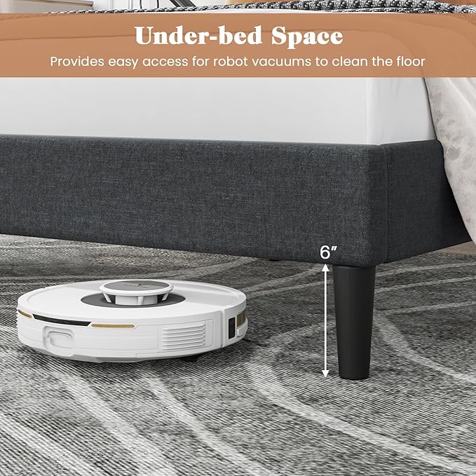 Giantex Twin Bed Frames with Headboard, Modern Upholstered Platform Bed Frame with Vertical Channel Tufted Headboard, Wooden Slats Support, No Box Spring Needed, Gray