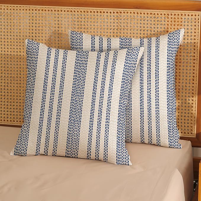 Boho Pillow Covers 18x18 Pack of 2 Blue Polka Dot Stripes Decorative Throw Pillow Covers Bohemian Abstract Modern Decoration Pillowcase Farmhouse Linen Cushion Case for Home Couch,Outdoor Decor