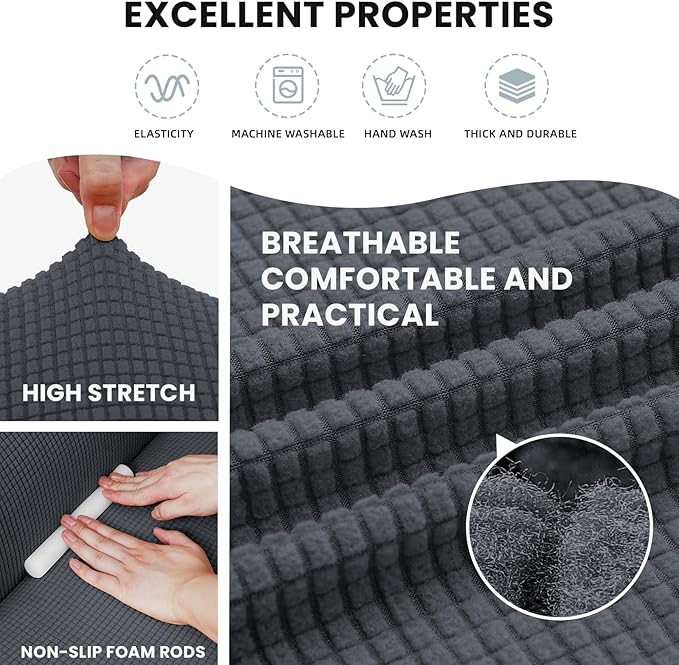 LURKA Stretch Loveseat Sofa Slipcovers 1 Piece Couch Covers for Sofa Furniture Protector Full Sofa Covers with Elastic Bottom for Kids and Dog (Medium, Dark Grey)