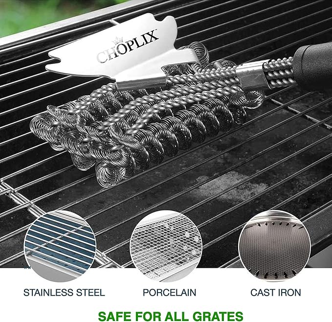 GlistenPro Bristle-Free BBQ Grill Brush with Scraper – Durable Stainless Steel Cleaning Tool for Gas & Smoker Grills – 18" Ergonomic Handle for Easy Grill - Ideal for Outdoor, Camping & BBQ Cleaning