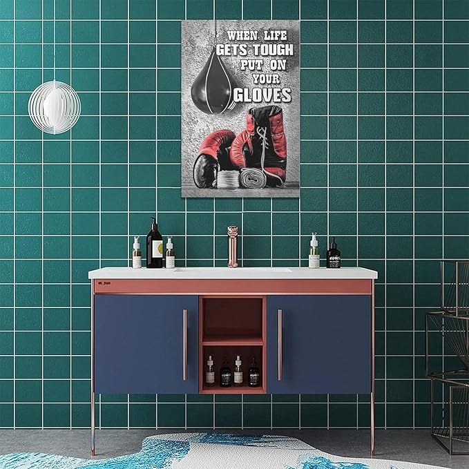 Boxing Posters Wall Art Red Boxing Gloves Pictures Wall Decor Black And White Inspirational Quotes Canvas Prints Painting Artwork Sports Canvas Home Decorations For Teen Boys Room Dorm Bedroom 16"x24"