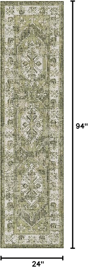 Unique Loom Outdoor Traditional Collection Area Rug - Valeria (2' x 7' 10" Runner, Green/ Light Green)