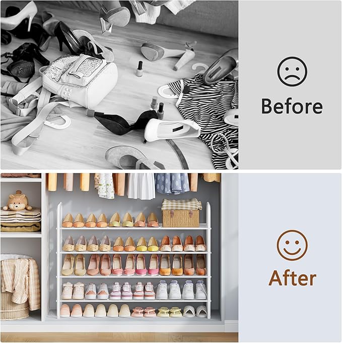 Hoctieon 4 Tier Mesh Style Shoe Rack, Entryway Shoe Shelf, Shoe Storage Organizer, Shoe Rack for Closet, Space Save for Bathroom, Garage, Hallway, Bedroom, Living Room, White