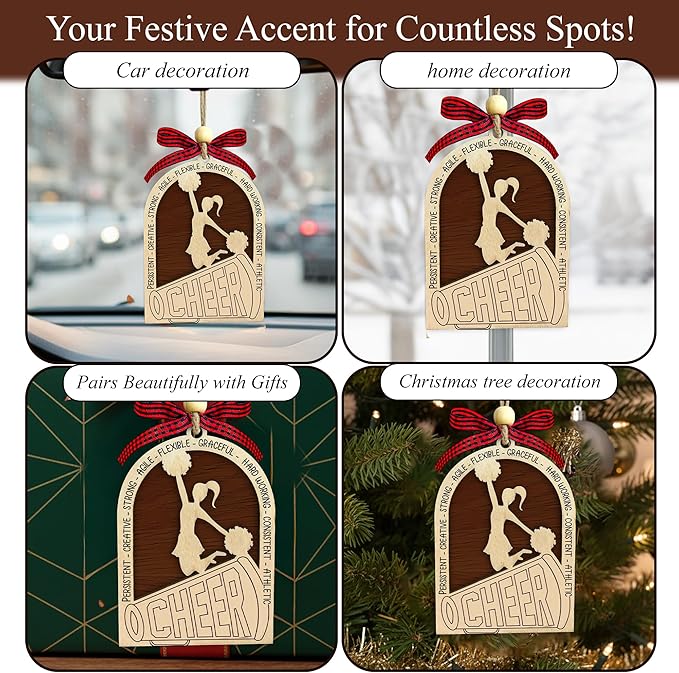 Cheerleader Christmas Ornament 2025 - Cheerleader Gifts for Girls - Gifts for Cheerleaders, Cheer Coach - Cheerleading Ornament Hanging Decor - 2 Layer Wood Cheerleading Ornaments for Christmas Tree