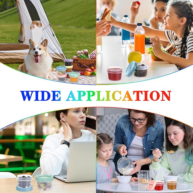 24pcs 4 oz Plastic Containers with Screw Lids, Reusable 1/2 Cup Small Food Storage Containers, Leakproof, Microwave Dishwasher Freezer Safe, with Pen and Brush