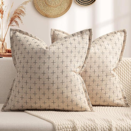 ZWJD Pillow Covers 22x22 Set of 2 Soft Polyester Textured Pillow Covers with Stylish Flange Edge Cozy Farmhouse Throw Pillows for Couch Bed Sofa Living Room