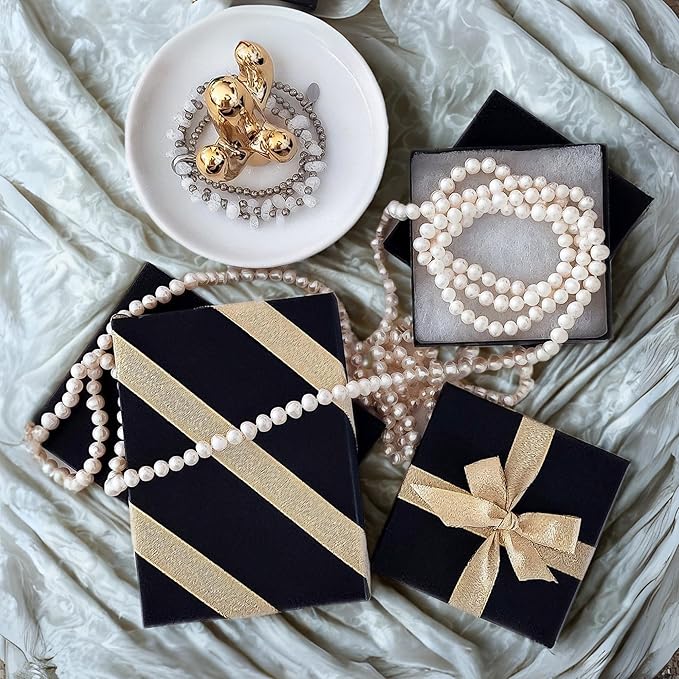 TheDisplayGuys - 100-Pack #33 Cotton Filled Cardboard Paper Jewelry Boxes Gift Case - Matte Black (3.5" x 3.5" x 1.0") - for Shipping or Storage