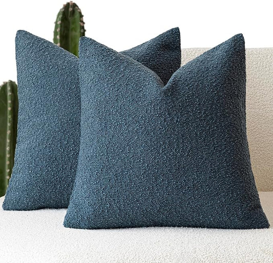 Foindtower Pack of 2 Modern Textured Boucle Throw Pillow Covers Accent Solid Decorative Pillow Cases Cozy Woven Couch Cushion Case for Chair Sofa Bedroom Living Room Home Decor, 20 x 20 Inch,Blue