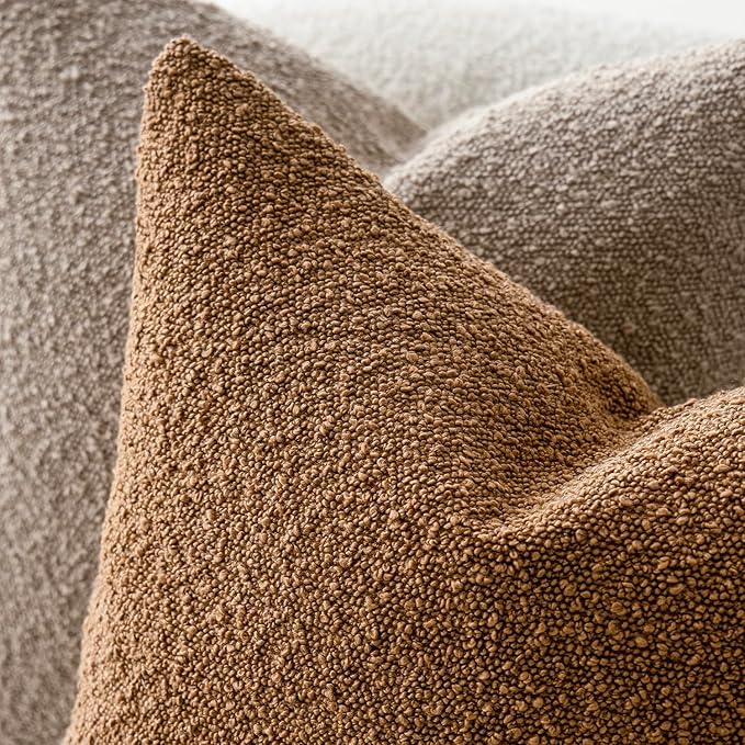 Foindtower Set of 2, Decorative Textured Boucle Throw Pillow Covers Accent Solid Pillow Cases Neutral Soft Couch Cushion Case for Chair Sofa Bedroom Living Room Home Decor 24 x 24 Inch Rust Tobacco