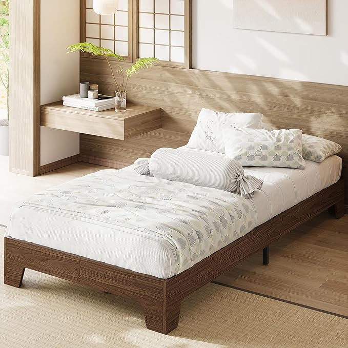Garvee Wood Platform Bed Frame, Twin Size Bed Frame, Wood Slat Support, No Box Spring Needed, Easy Assembly, Noise-Free Design, Underbed Space for Storage