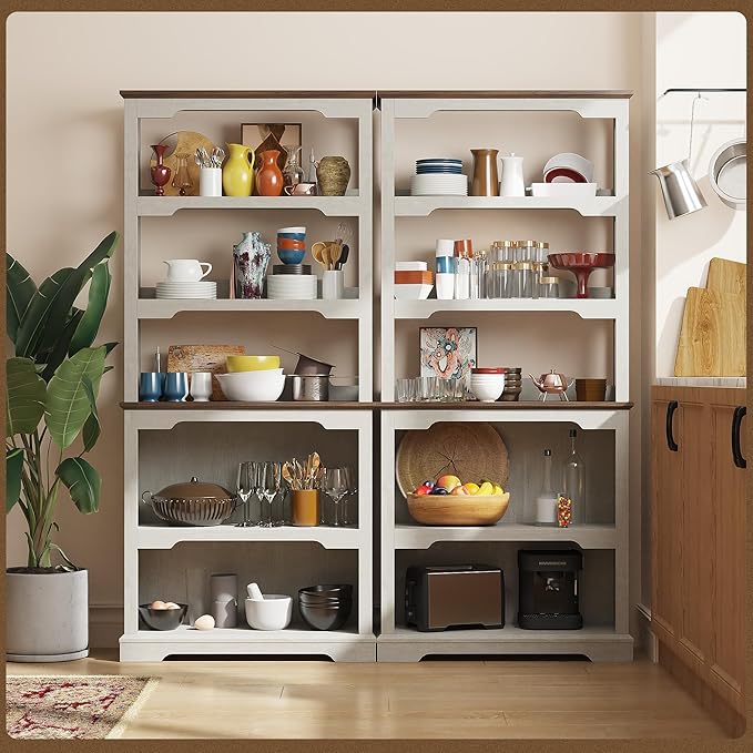 Tall Bookcase, 70 inch Height, 5-Tier Open Storage Shelf, 31.5 in Wide Standing Bookshelves for Home, Office, Bedroom, School, Library, 31.5W * 11.81D *70H (White Espresso, Hollowed Shelf)