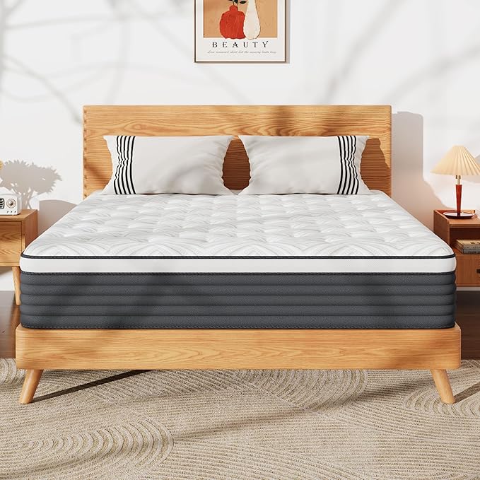 King Size Mattress,14 Inch Hybrid Mattress in a Box with Gel Memory Foam and Pocket Spring for Pressure Relief & Zoned Support, Soft and Comfort Sleep, Medium Firm King Matress, CertiPUR-US