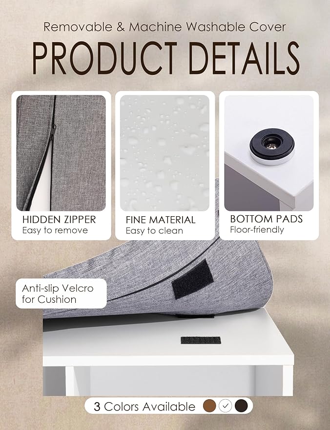 DINZI LVJ Shoe Storage Bench with Cushion, 15-Cubby Shoe Rack, Adjustable Shelves, Long Shoe Organizer Bench for Entryway, Mudroom, Hallway, Living Room, Bedroom and Garage, White