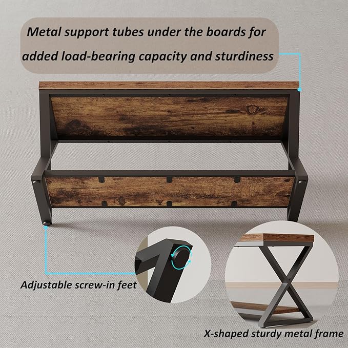 IBF Wooden Bench Indoor, Wood Entry Way Bench with Shoe Storage Rack for Entryway, Industrial Entryway Bench Seat for Foyer Bedroom Living Room Entrance Organization, Rustic Brown Oak, 39 Inch Long