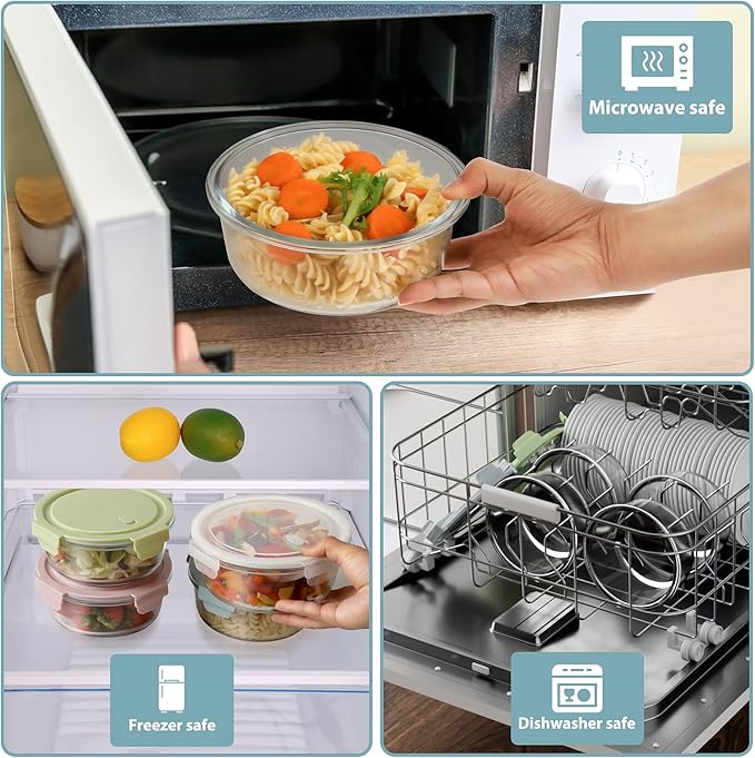 4 PCS Glass Meal Prep Containers with Lids, Airtight 3.75 Cup Food Storage Containers Set, Heat-Resistant BPA-Free Glass Containers for Soup Leftover, Microwave, Dishwasher, and Freezer Safe