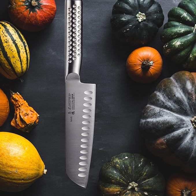 MATTSTONE HILL 7" Hollow Edge Asian Chef's Knife - German Steel, 304 Stainless Steel Handle