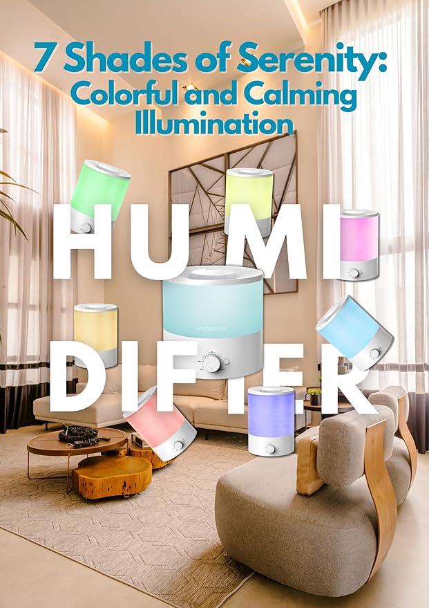 MegaWise Ultrasonic Cool Mist Humidifier SK7620 - 1.5L Capacity, Whisper-Quiet Operation, Adjustable Mist Output, Auto Shut-Off - Ideal for Home, Office, Baby Room, and Bedroom