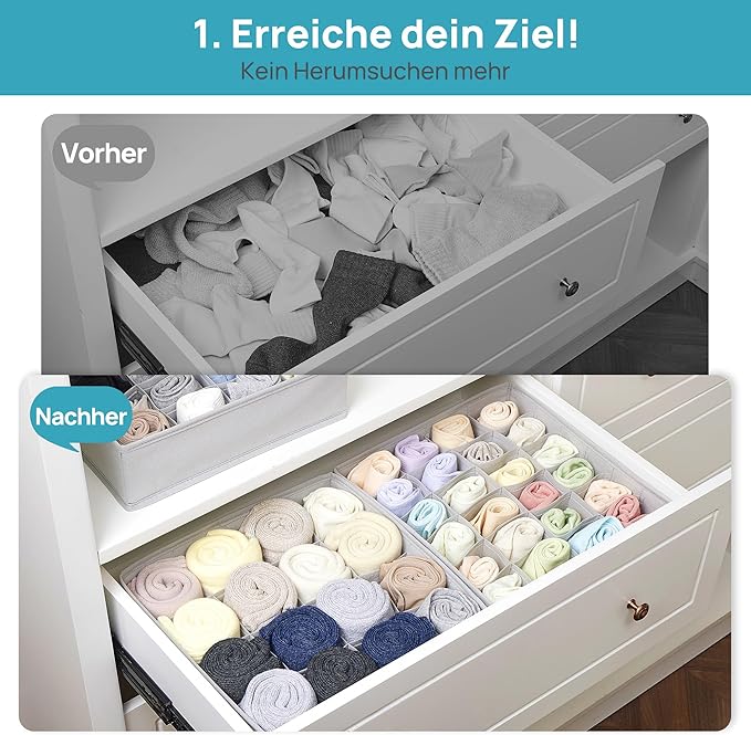 Vtopmart 3 Pack 24+24+16 Cells Socks Drawer Organizers Set, 64 Cells Clothes Drawer Dividers Dresser Organizers Bins, Scarves, Ties, Non-Woven Fabric Storage Boxes for Closet, Nursery