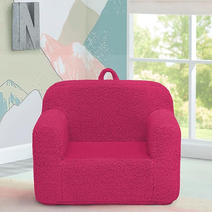 Delta Children Sherpa Cozee Chair - Foam Kids Chair for Ages 18 Months and Up, Hot Pink