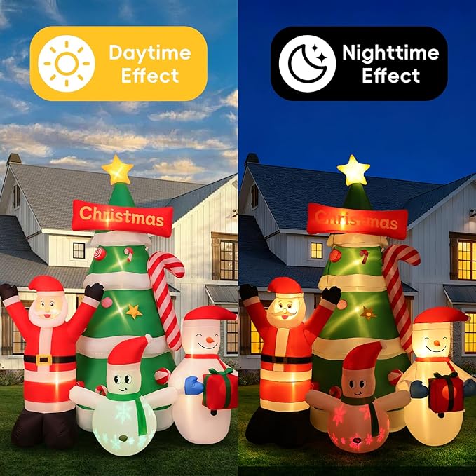 Max Fun 9Ft Christmas Tree Inflatables Decorations with Santa Snowman Built-in LED Lights Blow Up Christmas Tree Outdoor Decoration for Christmas Party Holiday Outdoor Garden Lawn Yard Decor