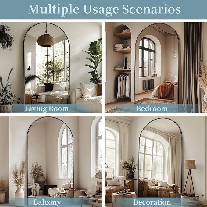 Full Length Mirror with Stand, 82"x44" Arched Full Body Mirror, Large Stand Up Mirrors, Aluminum Frame Floor Standing Mirrors, Freestanding Hanging Leaning Mounted for Bedroom Living Room Black