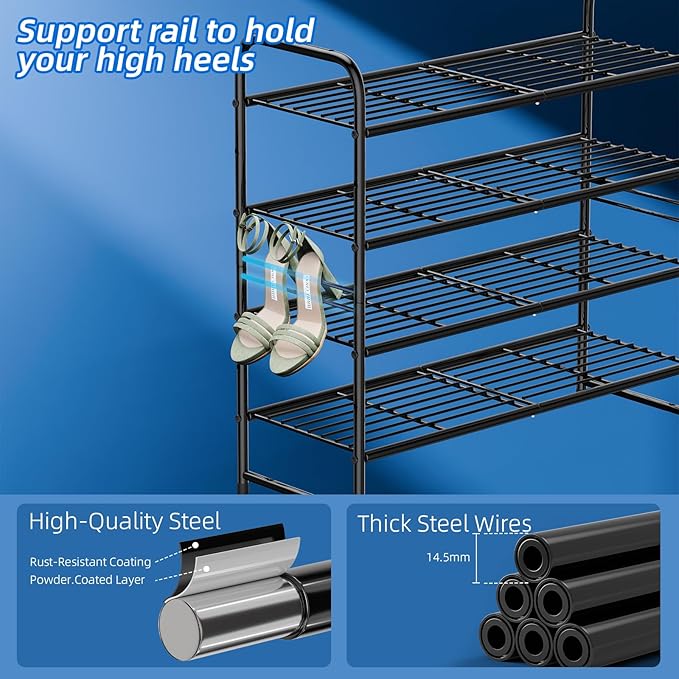 SUFAUY 33" Wide Shoe Rack, 4-Tier Shoe Storage Rack for 20-25 Pairs of Shoes, Shoe Organizer for Entryway, Stackable, Heavy Duty, Steel Frame, Industrial, Black