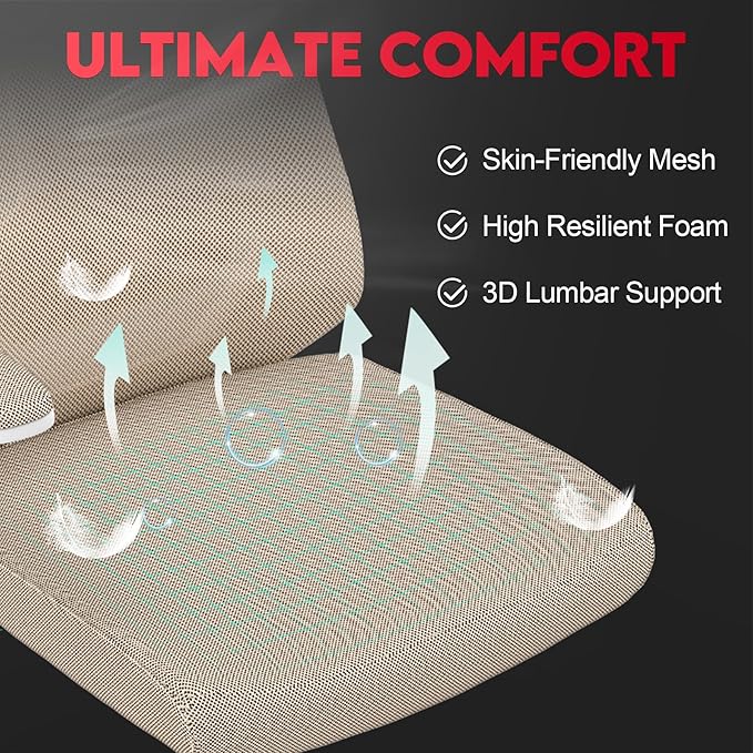 Ergonomic Office Chair - 400LB Comfy Desk Chairs with Headrest and Back Support, Heavy Duty Mesh Computer Chair with Wheels and Arms for Home Office, Study, Bedroom and College Dorm (Beige)