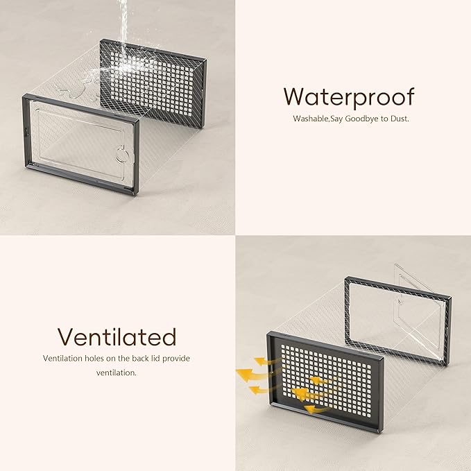 Kuject X-Large Shoe Storage Boxes Organizers Clear Plastic Stackable 12 Pack, Shoe Rack & Holder Substitute, Sneaker Containers, Toy Storage Organizer Bins for Entryway, Closet, Under Bed, Black