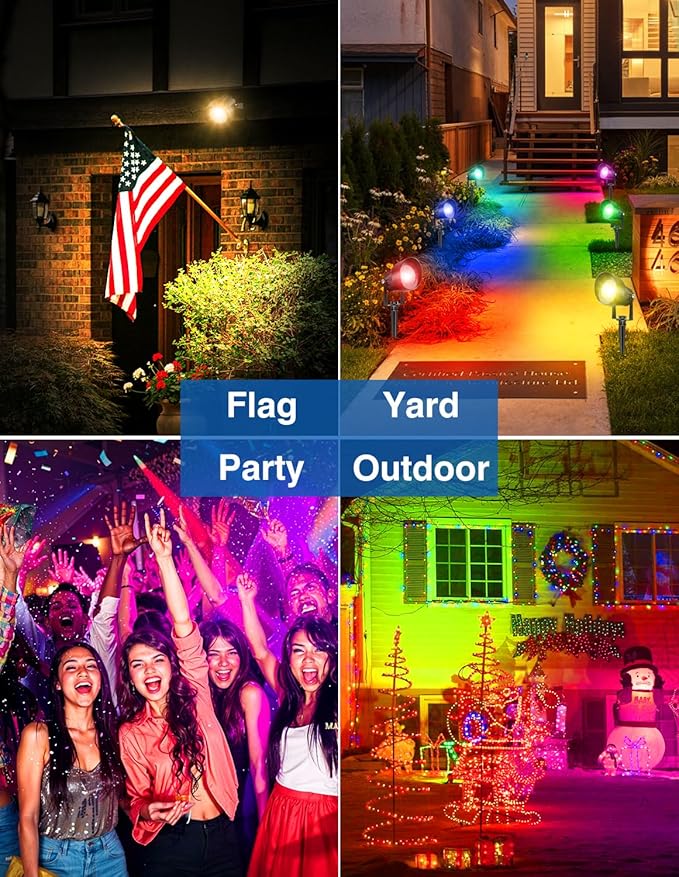Spot Lights Outdoor, Smart RGBW LED Color Changing Landscape Lights with APP and Remote Control, Music Mode, DIY Scenes, Timing, IP65 Waterproof Spotlights Plug in for Yard Garden, 2 Pack