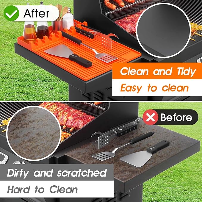 Silicone Griddle Tool Mat for Blackstone, 16"x11.5" Easy to Clean Heat Resistant Non-Stick Antislip Spatula Mat for Outdoor Grill BBQ Cooking Kitchen Counter (Orange)
