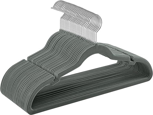 SONGMICS Velvet Hangers 30 Pack, Non-Slip Clothes Hangers, Suit Hangers with Shoulder Notches, Pants Bar, 360° Swivel Hook, Space-Saving, for Closet, Gray UCRF029V03