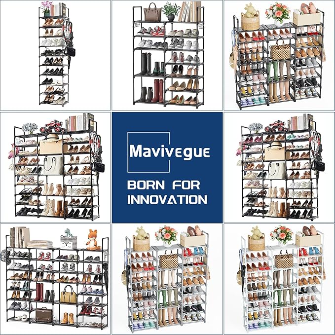 Mavivegue 10 Tiers Shoe Rack, Large Storage Space, 55-60 Pairs, White, Polypropylene