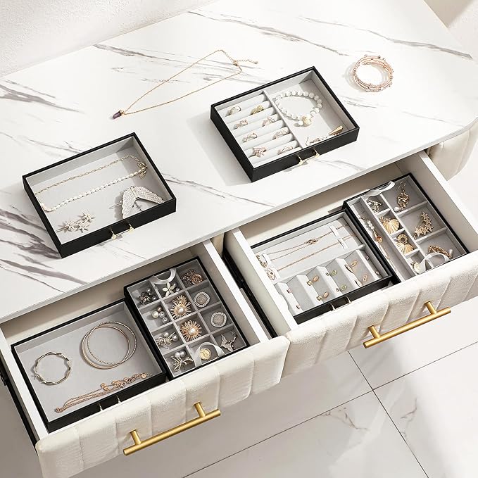 Jewelry Organizer with 4 Drawers, Women Jewelry Box with 6 Jewelry Trays Stackable Jewelry Holder for Earrings Ring Bracelet Necklace, Black