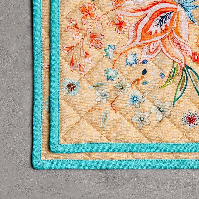 Maison d' Hermine Pot Holders 100% Cotton Heat Resistant Potholders 8" x 8" Hot Pads with Loop BBQ, Cooking, Baking, Grilling, Kitchen, Handling Hot Pans Spring/Summer (Pack of 1, Luxury Loft – Peach)