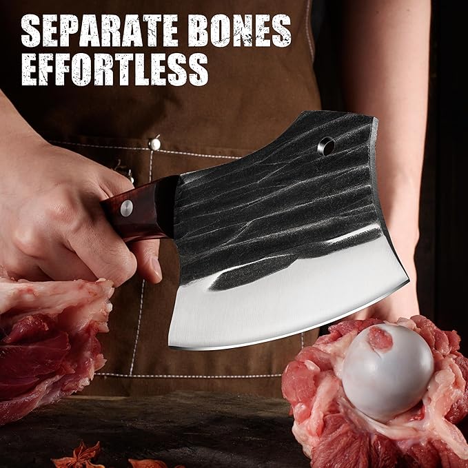 ENOKING Meat Cleaver, 5.7 Inch Bone Chopper Axe with Wood Handle, Heavy Duty Full Tang Chopping Knife for Kitchen, Camping, BBQ, Outdoor