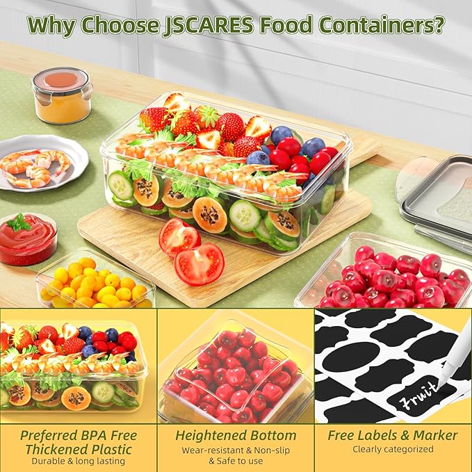 50 PCS Food Storage Containers with Lids Airtight (25 Lids & 25 Containers)- Reusable Plastic Leakproof Meal-Prep Container for Kitchen Storage Organization Microwave/Dishwasher Safe with Labels & Pen