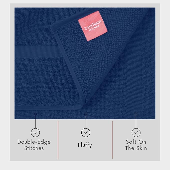 TEXTILOM Luxury 2 Pack Banded Cotton Bath Mats for Bathroom Floor [ Hotel, Spa, Tub, Shower Bath Mat Floor Towel Set ], Machine Washable & Soft & Absorbent & Quick Dry (20''x34'')- Navy