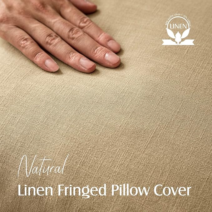 Foindtower Set of 2 Decorative Linen Fringe Lumbar Throw Pillow Covers Farmhouse Cushion Cover with Tassels Accent Pillowcase for Couch Sofa Bed Living Room Home Decor,12×20 Inch,Light Khaki Taupe