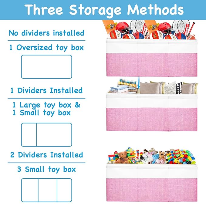Large Toy Box Chest,Toy Storage Organizer,Storage Bins with Lids,Stuffed Animal Storage,Toy Bins for Kids,Toddlers,Baby,Girls,Nursery,Living room,playroom(Pink)