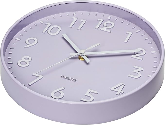 Bernhard Products Purple Wall Clock 10 Inch, Silent Non-Ticking, Quality Quartz 3D Numbers Battery Operated Round Pretty Clock for Kitchen/Office/Kids Bedroom/Baby Nursery Room