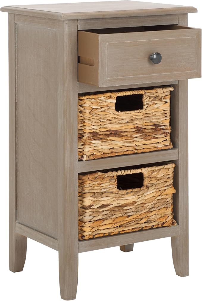 Safavieh Home Collection Everly Drawer White Wash 1-Drawer 2 Removable Baskets Side Table
