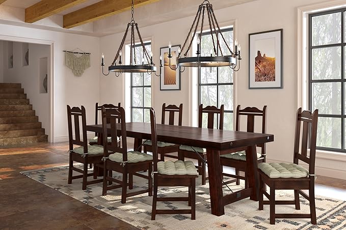 Barnett Home Decor Dining Chair Cushions with Ties, 16.5 x 18, Pack of 4 – Avante Green (Oatmeal) – Stain-Resistant Performance Fabric, Latex Foam Fill, Made in USA