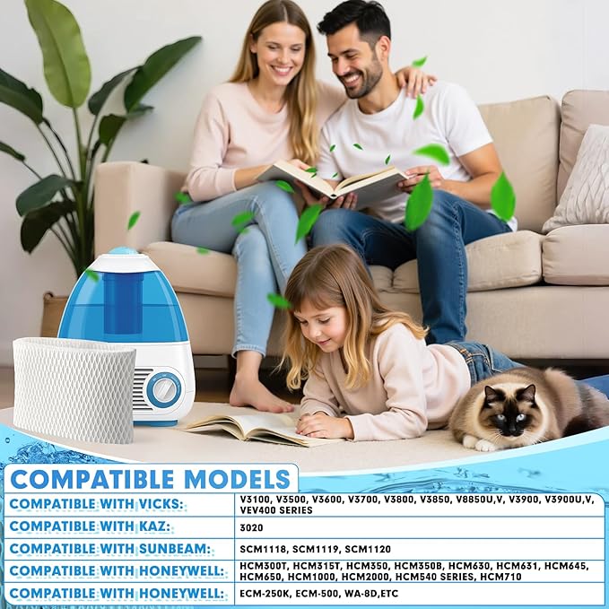 4 Pack WF2 Humidifier Filter Replacement for Vicks Kaz Humidifier Starry Night Cool Mist V3500N V3700 V3100 V3900 Sunbeam 1118 1119 Honeywell HCM-300T HCM-350 WA-8D Enviracaire ECM-500