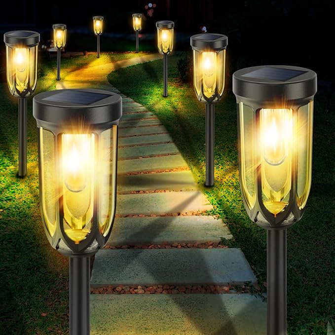 Solar Lights Outdoor 8 Pack, Solar Pathway Lights, Solar Lights Outdoor Waterproof IP65, Bright Auto On/Off Driveway Patio Light, Solar Garden Lights Landscape Lighting for Walkway Lawn Yard