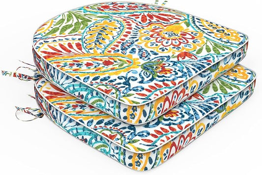 Set of 2 Outdoor Chair Cushions 19"x19"x2",Water Repellent Patio Seat Cushion with Ties and Removable Covers,Dining Chair Cushions for Indoor Kitchen Yard and Patio Furniture,Paisley Multi