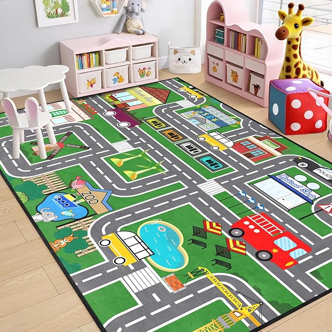 Car Rugs for Kids - Car Track Carpet for Boys Road Rug for Bedroom Road Map Carpet for Kids Play Mat Farm, 4. 5x6 Feet