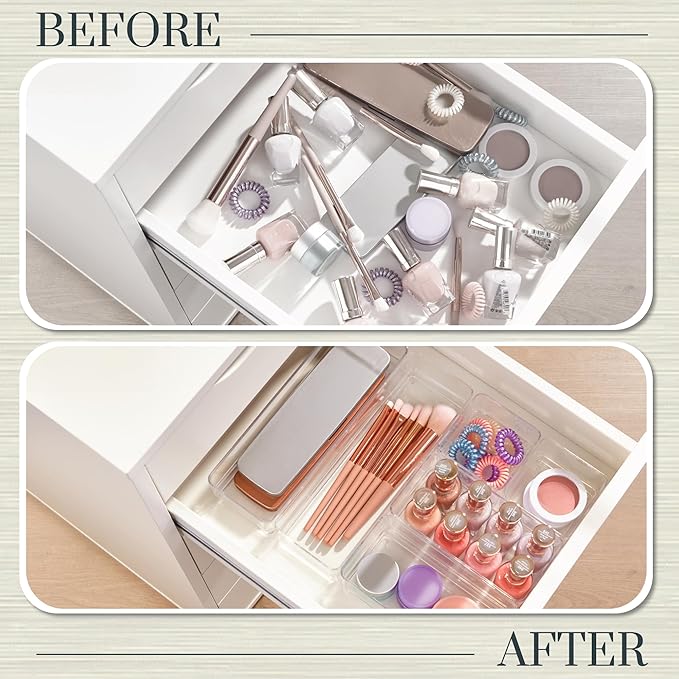 STORi SimpleSort Drawer Organizer Bins 6 pc Set, Multi-size, Bathroom Organizers and Storage, Makeup Organizer, Desk Organizer, Vanity Organizer, Clear Organizing Containers, Made in USA