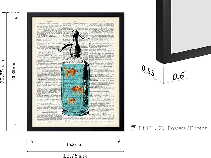 Poster Master Dictionary Art Poster - Goldfish Bowl Print - Fish Art - Aquarium Art - Gift for Men, Women & Animal Lover - Minimal Decor for Living Room, Bathroom or Office, 16x20 Black Framed