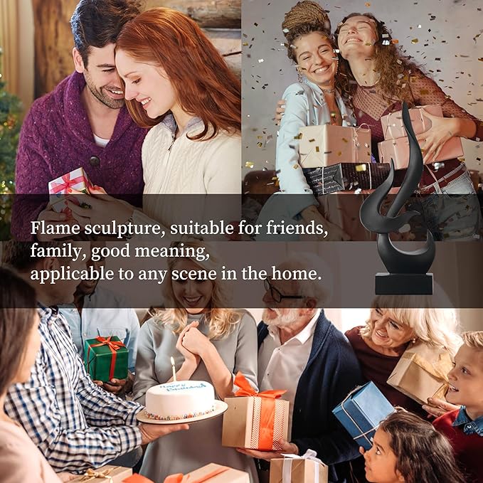 AWNR Black Flame Abstract Sculpture Resin Art Statue Modern Home Decor for Living Room TV Stand Office Shelf Accents Minimalist Figurines Centerpiece Table Decorations